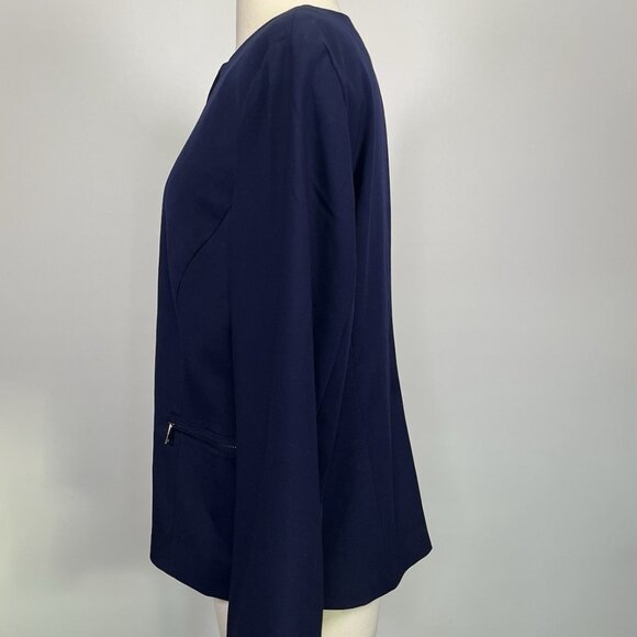 Lauren Ralph Lauren Blazer Jacket Zip Up Twill Navy Blue Career Business Sz 10 - Picture 4 of 9